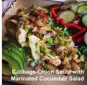 Cabbage-Onion Sauté with Marinated Cucumber Salad